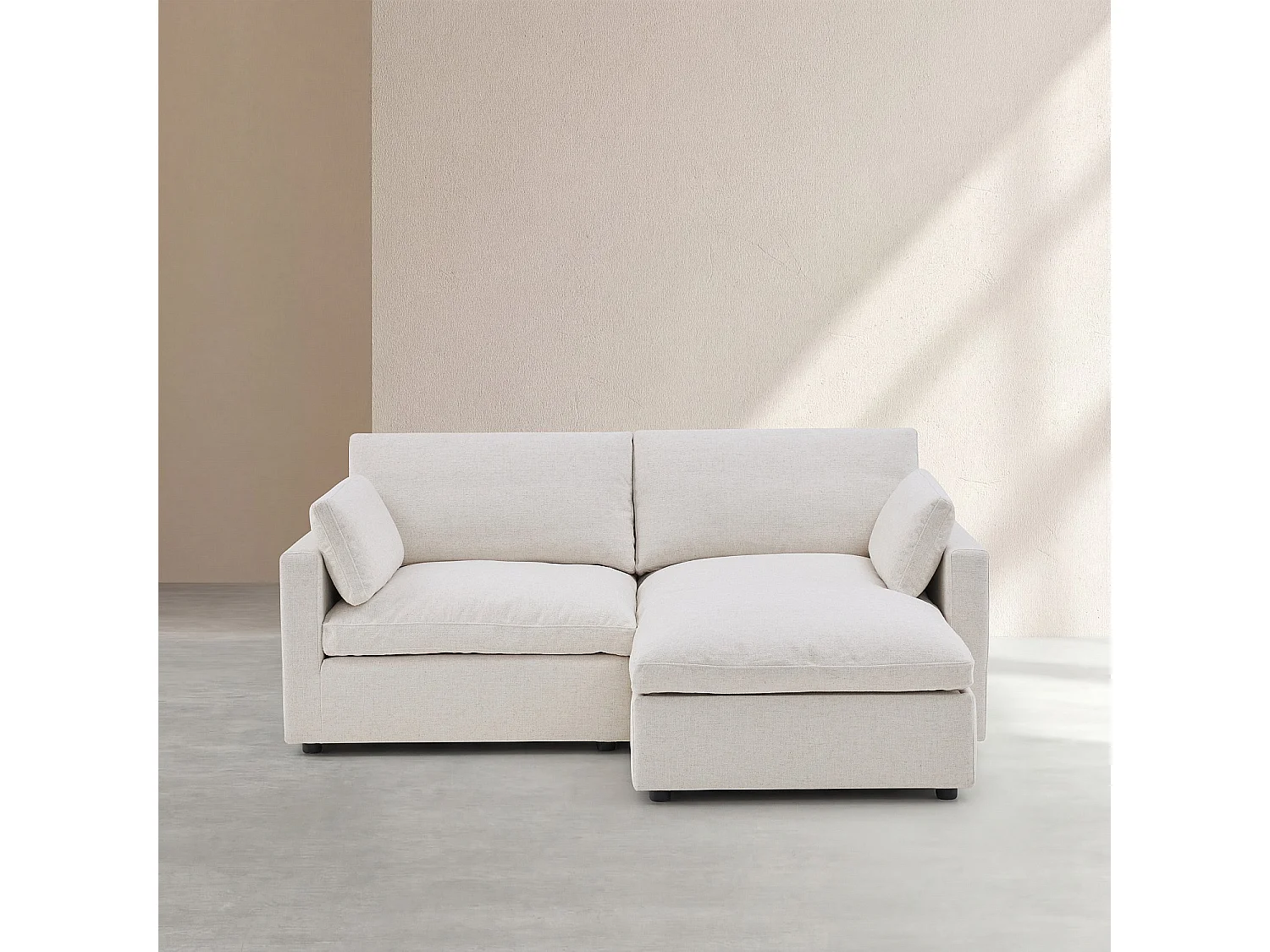 Canapé d'angle réversible 3 places modulable en tissu - Ivoire