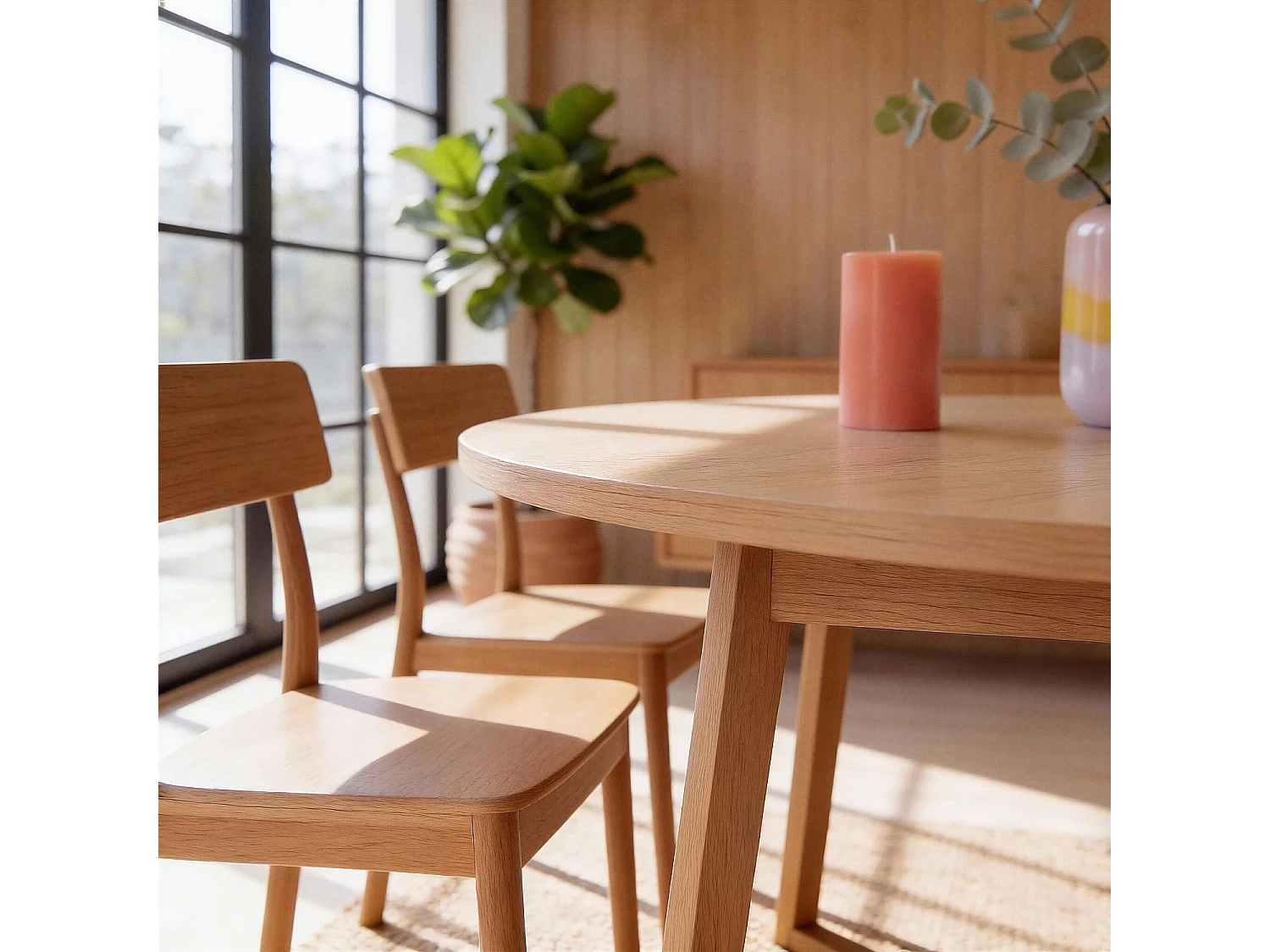 Habitat - Table ronde extensible en chêne - Naturel - Meduno