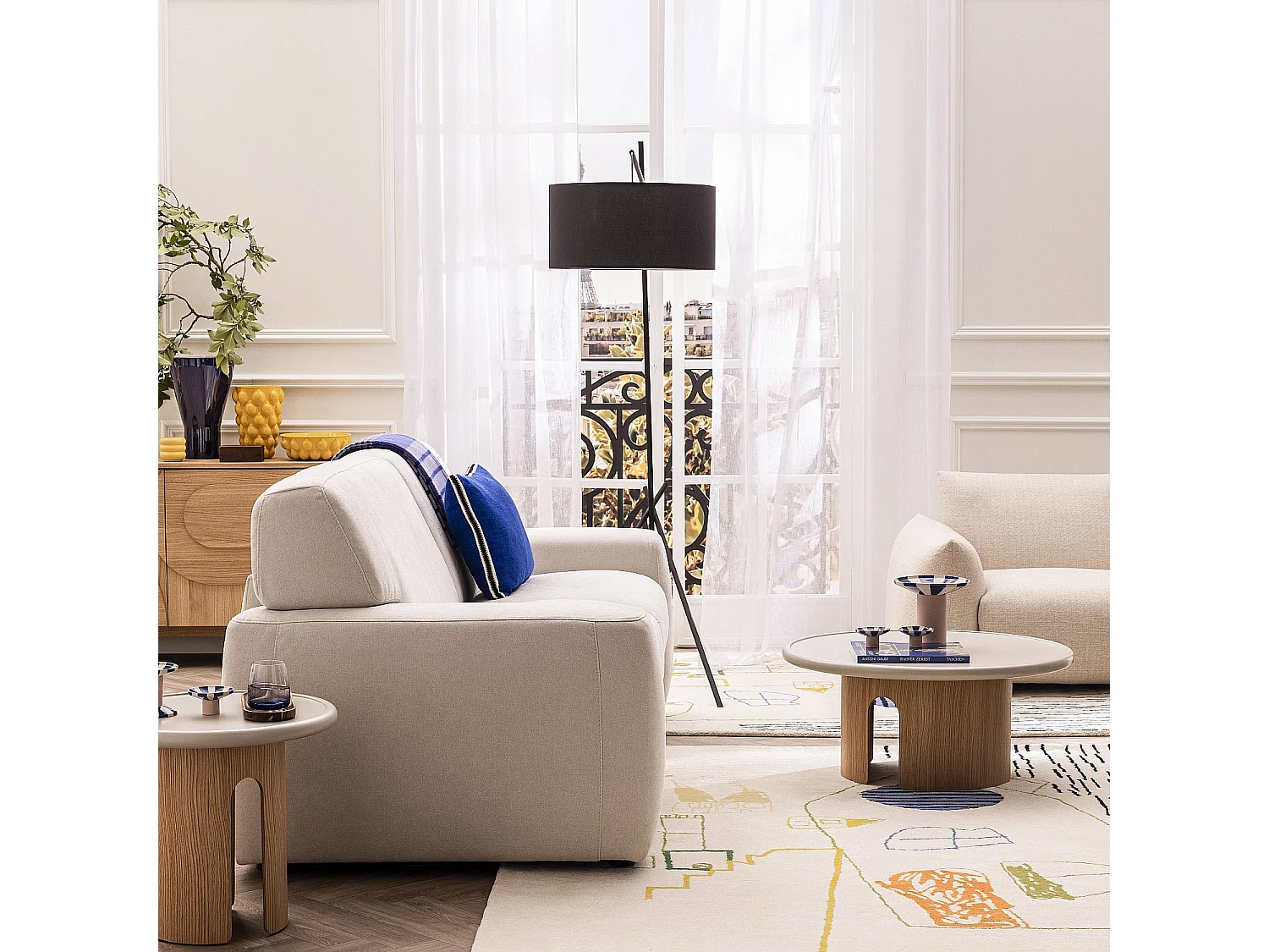 Habitat - Table basse ronde finition mate - 50 cm - Crème - Pimoda