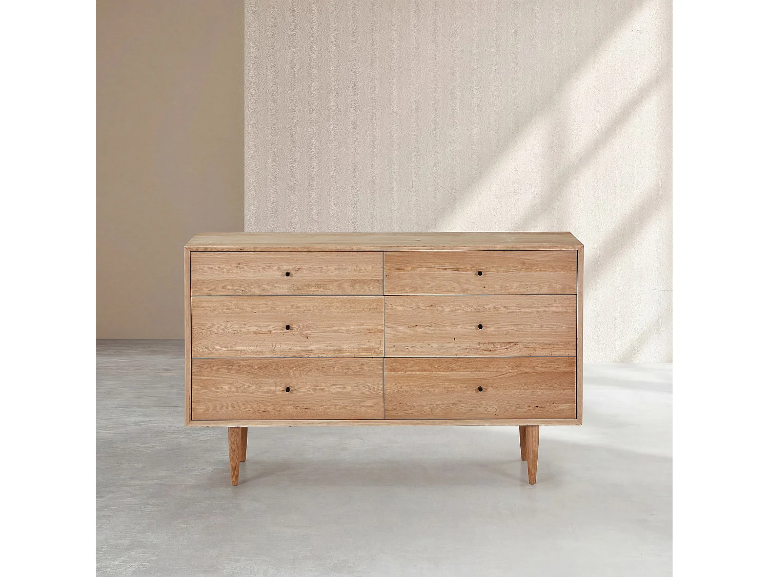 Commode 6 tiroirs en chêne massif - Naturel