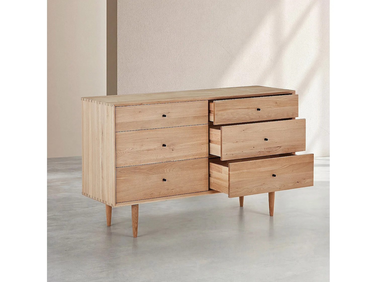 Commode 6 tiroirs en chêne massif - Naturel