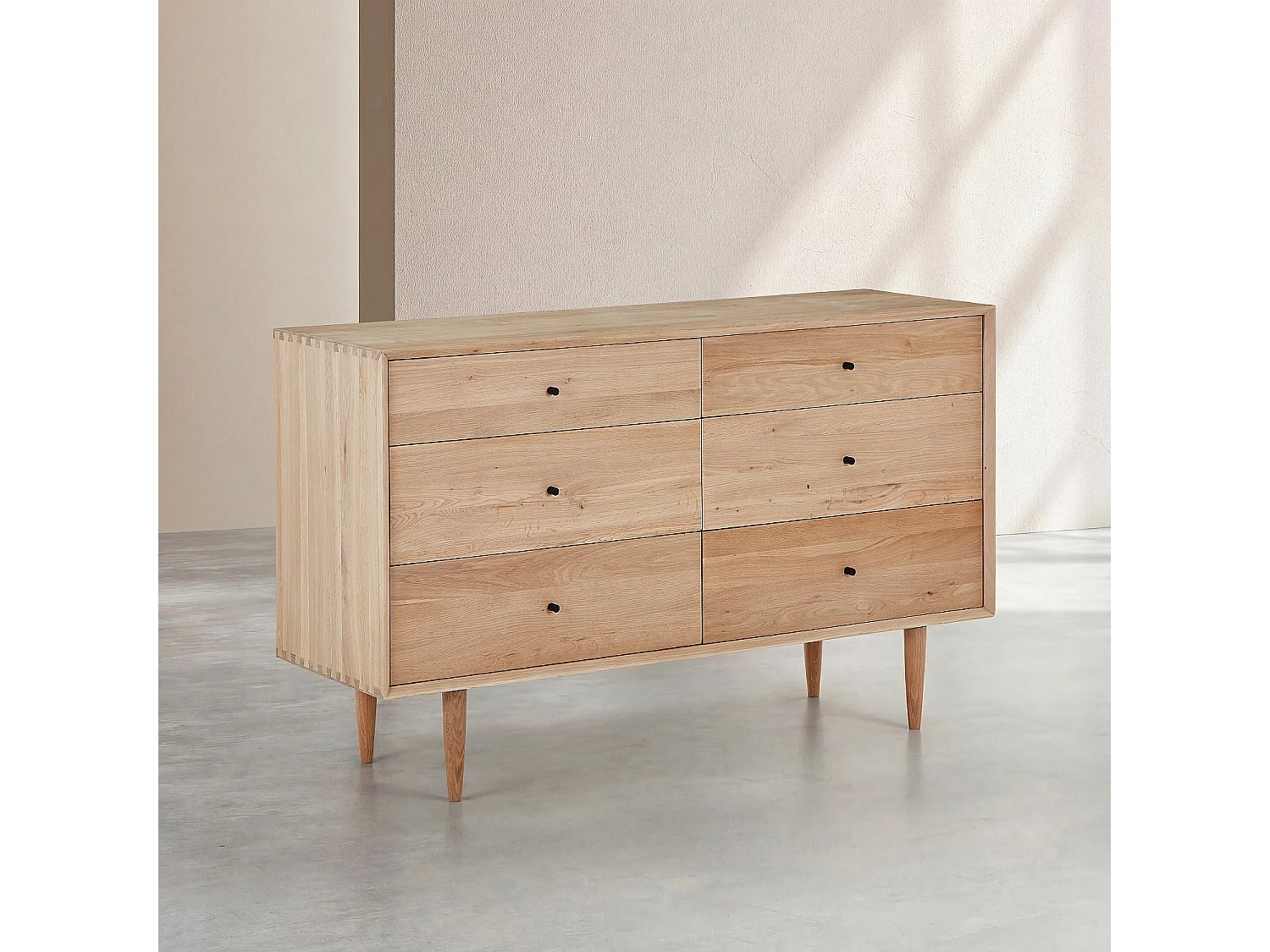 Commode 6 tiroirs en chêne massif - Naturel