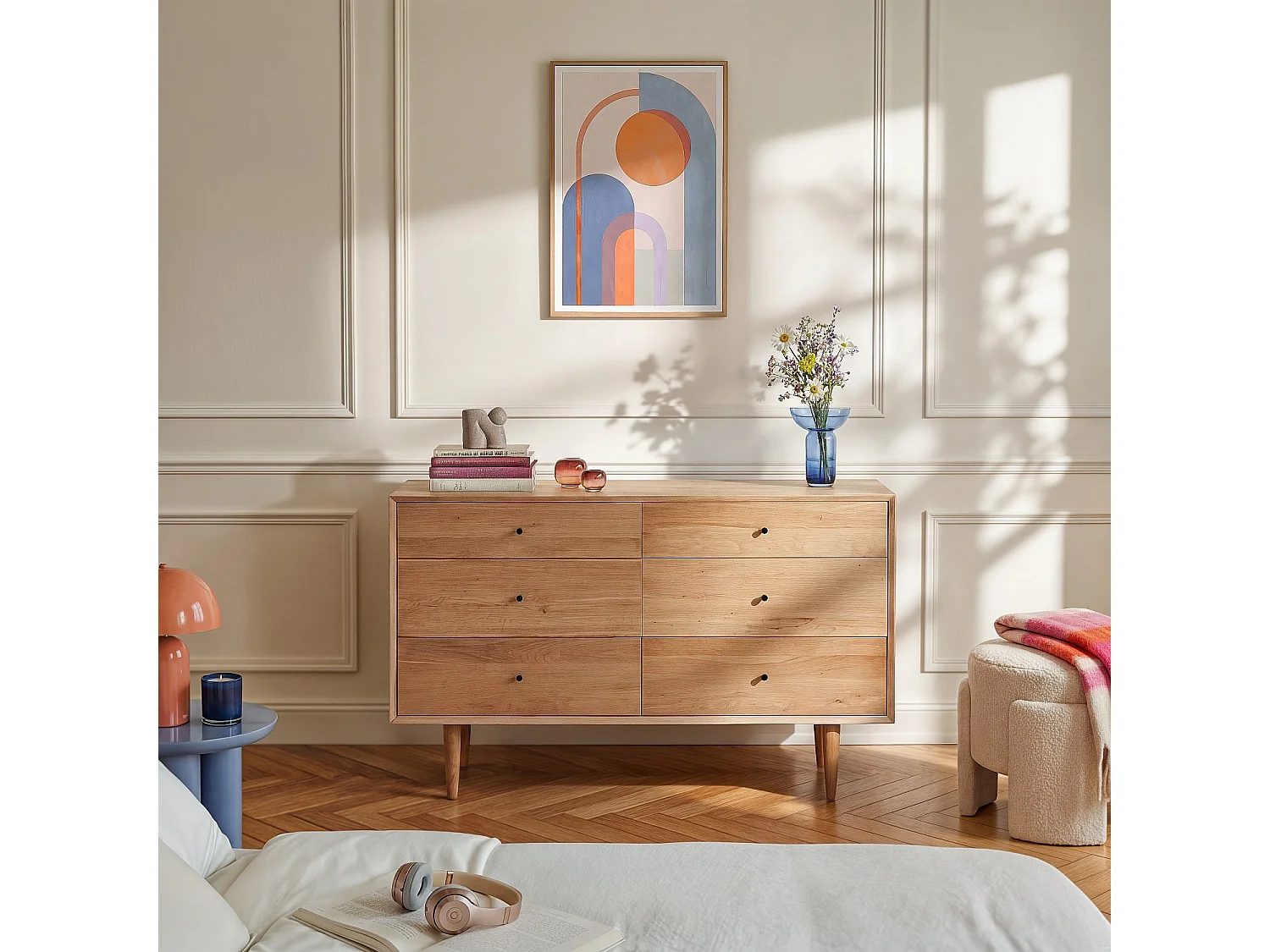 Commode 6 tiroirs en chêne massif - Naturel