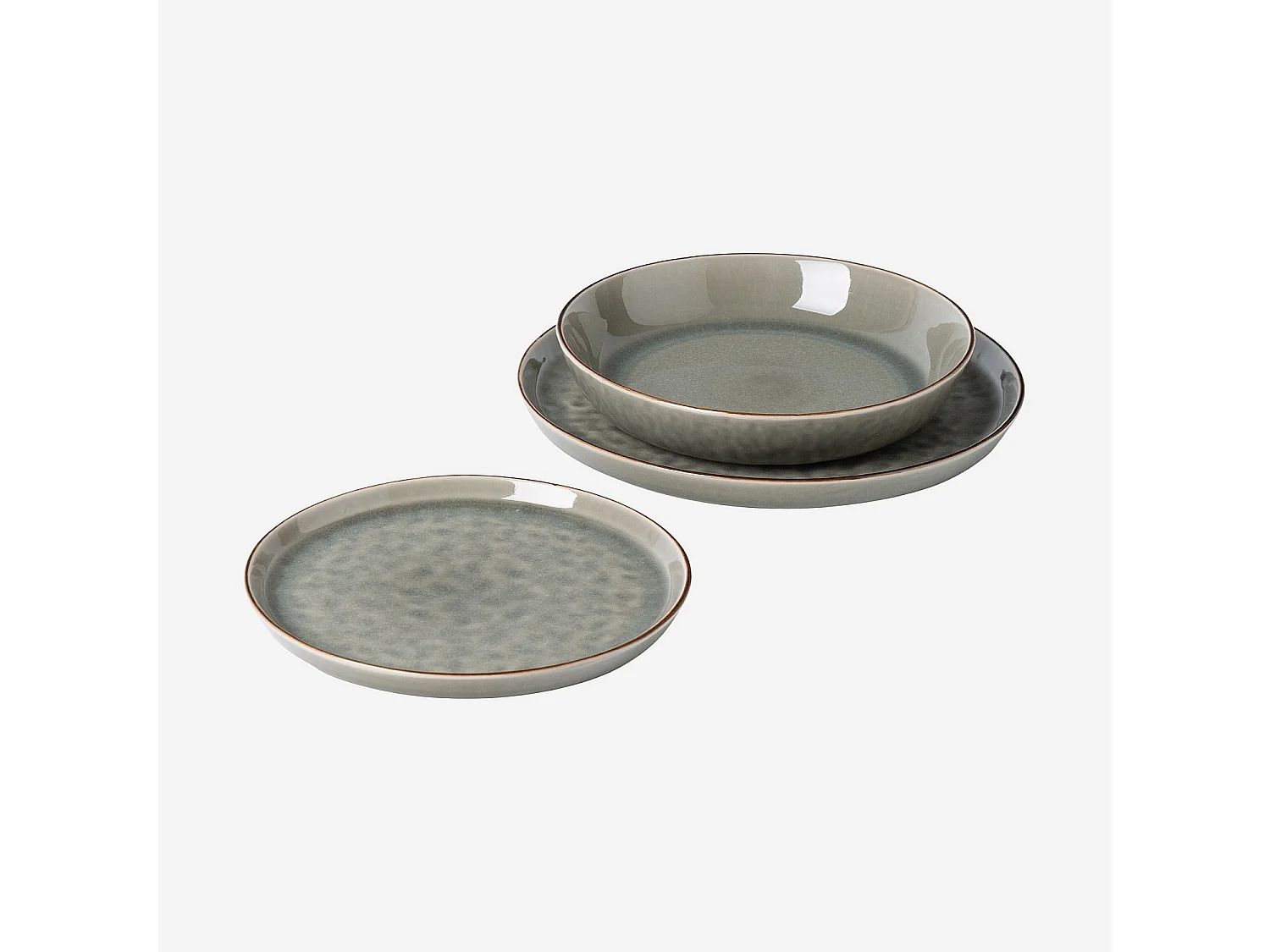 Service de table 18 pièces en grès à émail réactif - Vert fumé