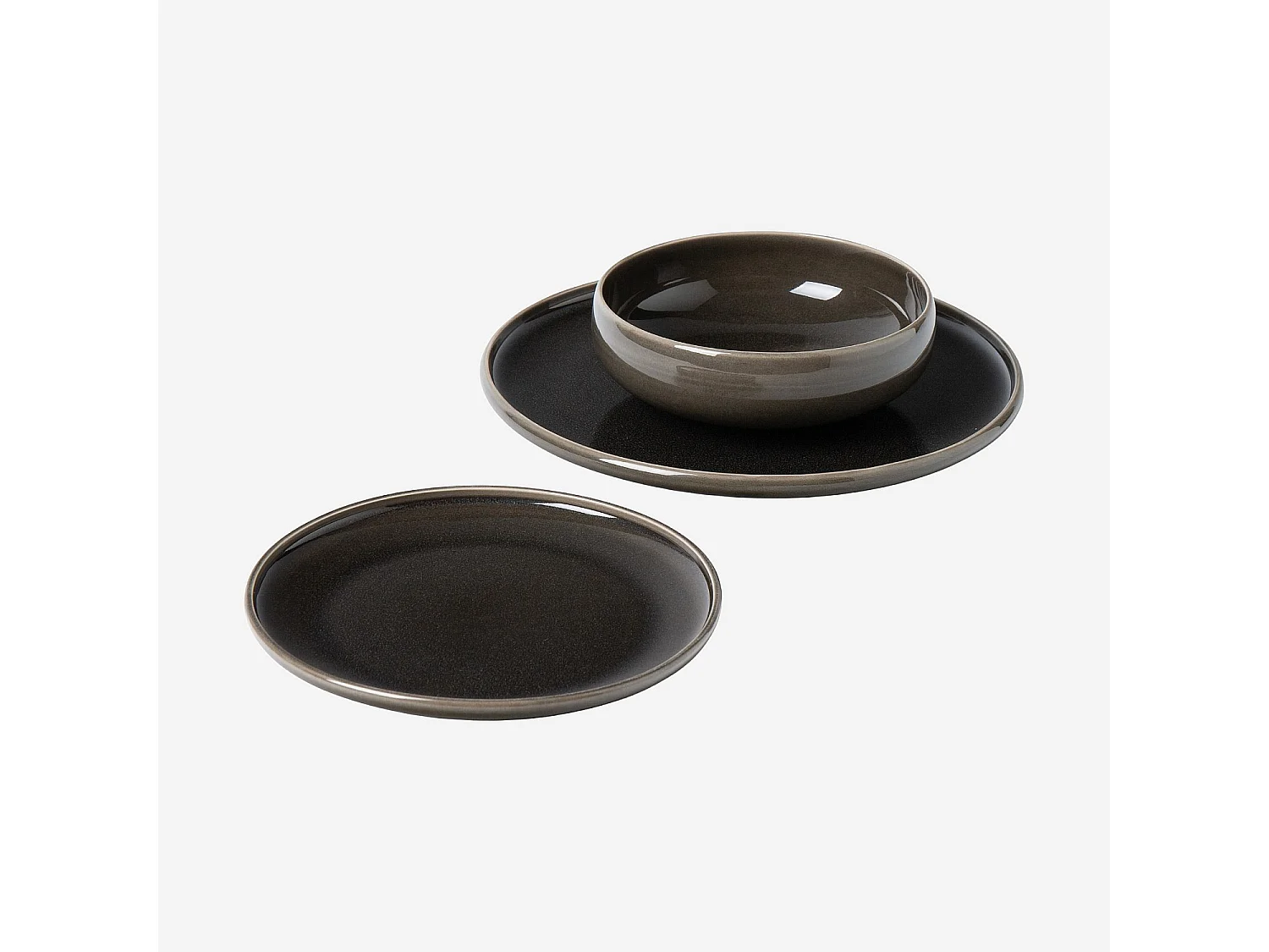 Service de table 18 pièces en grès à émail réactif - Noir