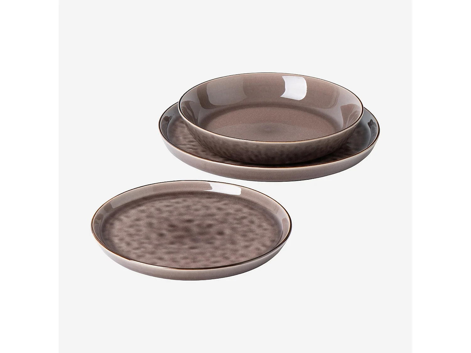 Service de table 18 pièces en grès à émail réactif - Marron glacé