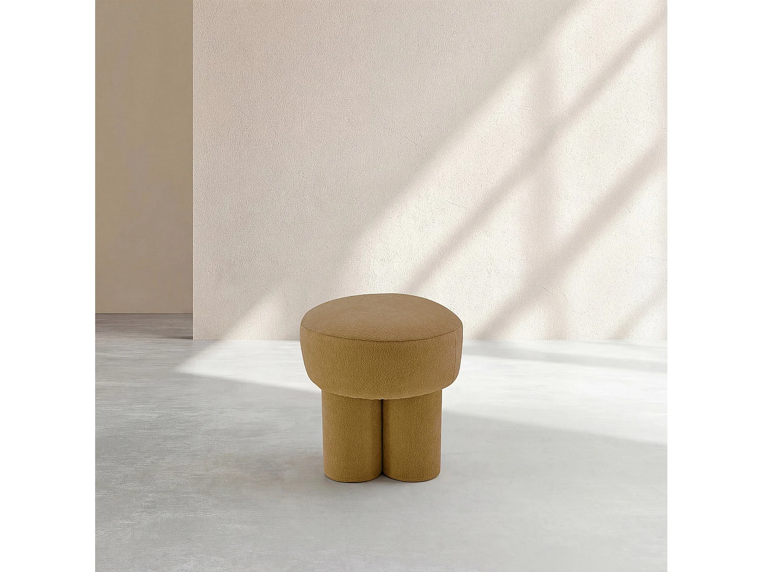 Petit pouf en tissu velours texturé - Ocre