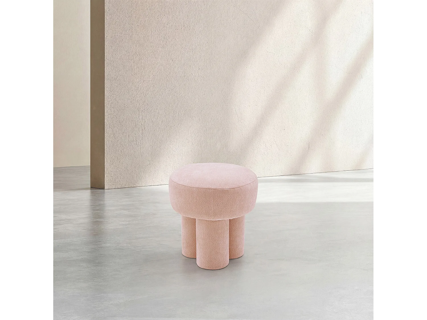 Petit pouf en tissu velours texturé - Rose poudré