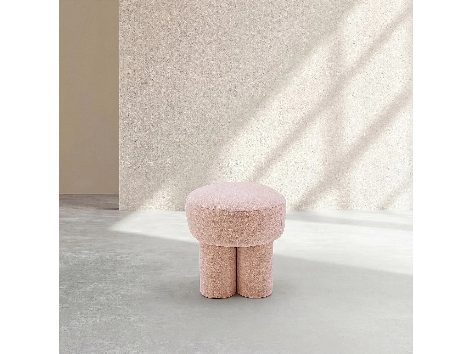 Petit pouf en tissu velours texturé - Rose poudré