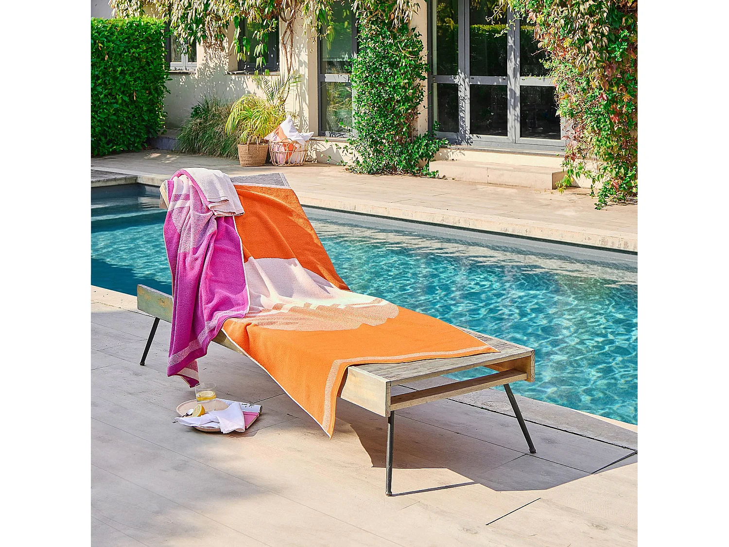 Drap de plage en coton - 90 x 180 cm - Orange Tangerine - Design by Floriane Jacques