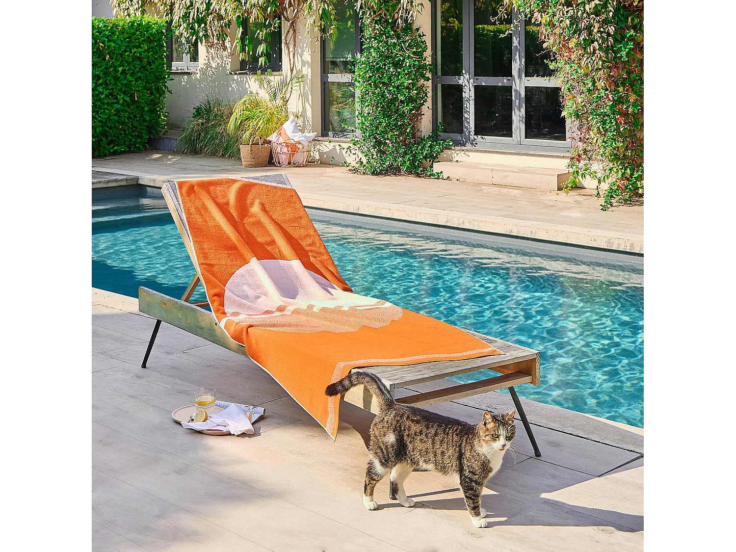 Drap de plage en coton - 90 x 180 cm - Orange Tangerine - Design by Floriane Jacques