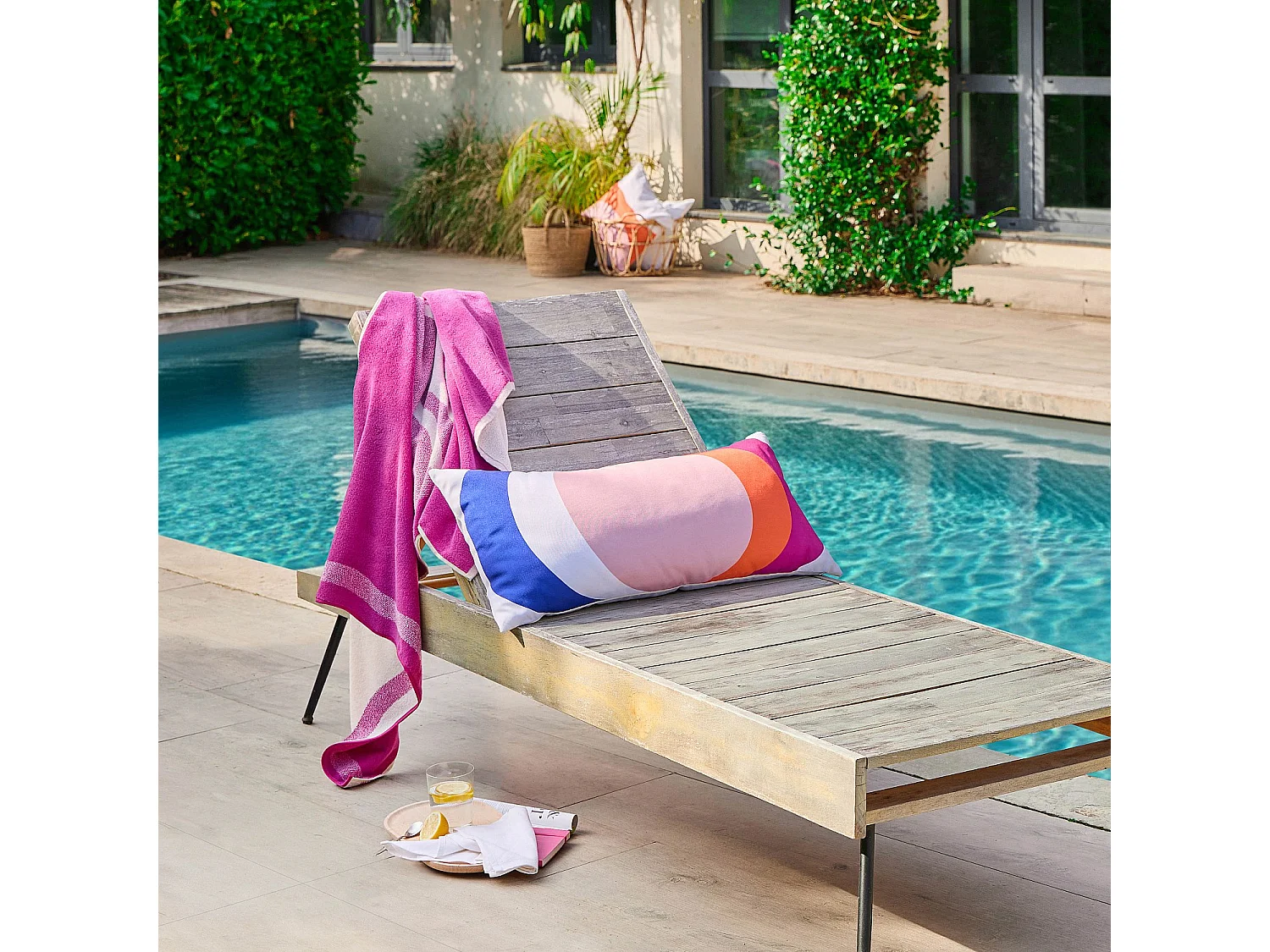 Drap de plage en coton - 90 x 180 cm - Fuchsia - Design by Floriane Jacques
