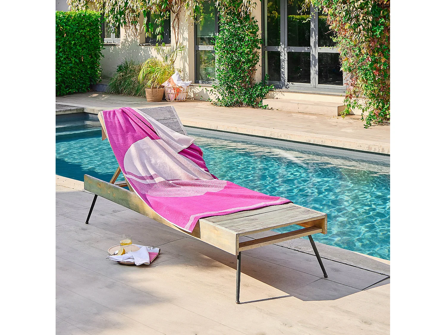 Drap de plage en coton - 90 x 180 cm - Fuchsia - Design by Floriane Jacques