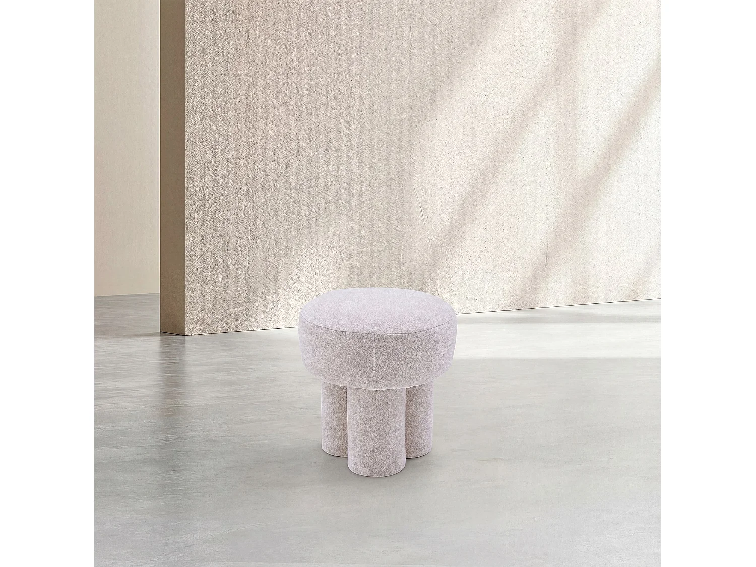 Petit pouf en tissu velours texturé - Crème