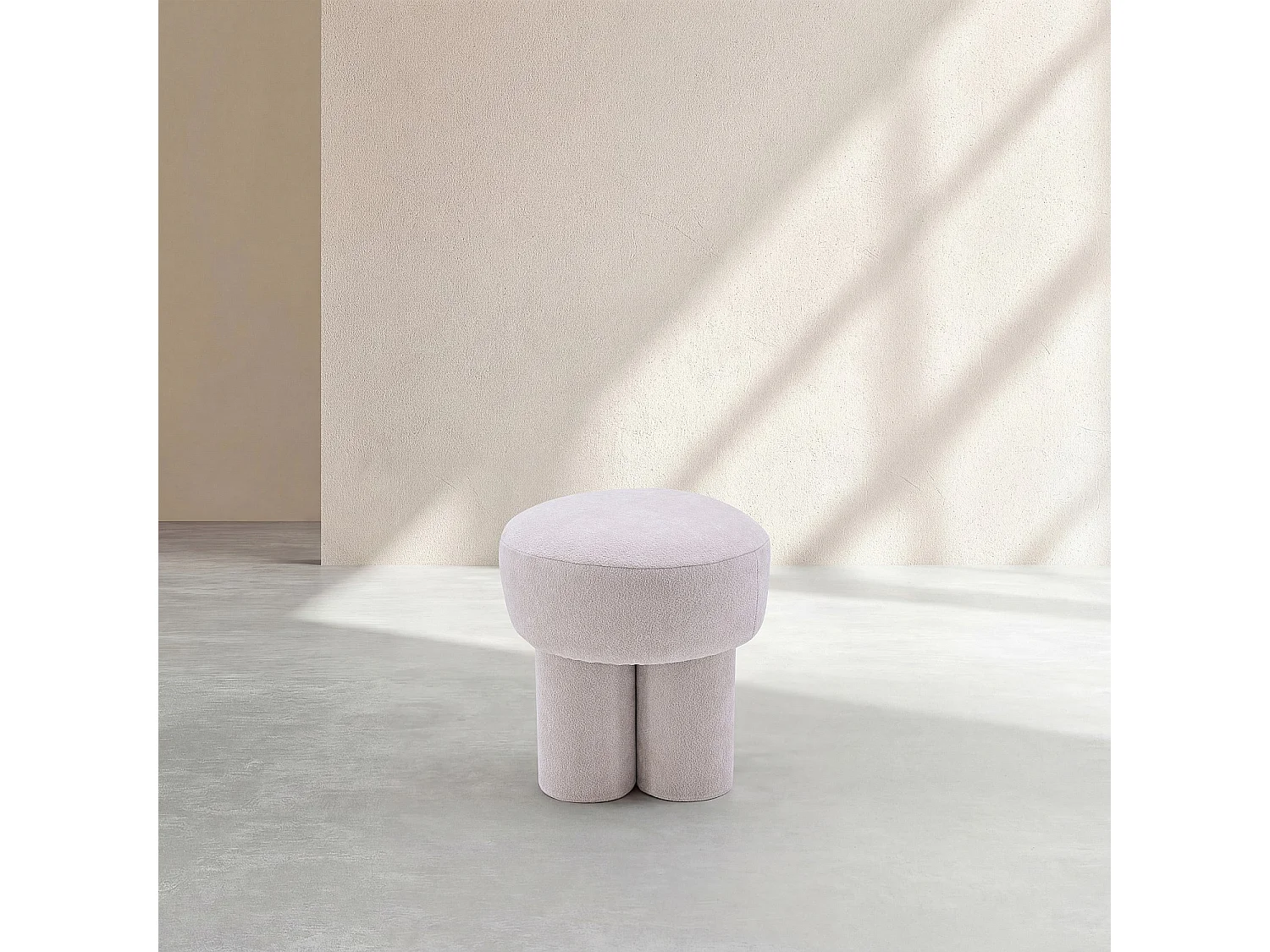 Petit pouf en tissu velours texturé - Crème