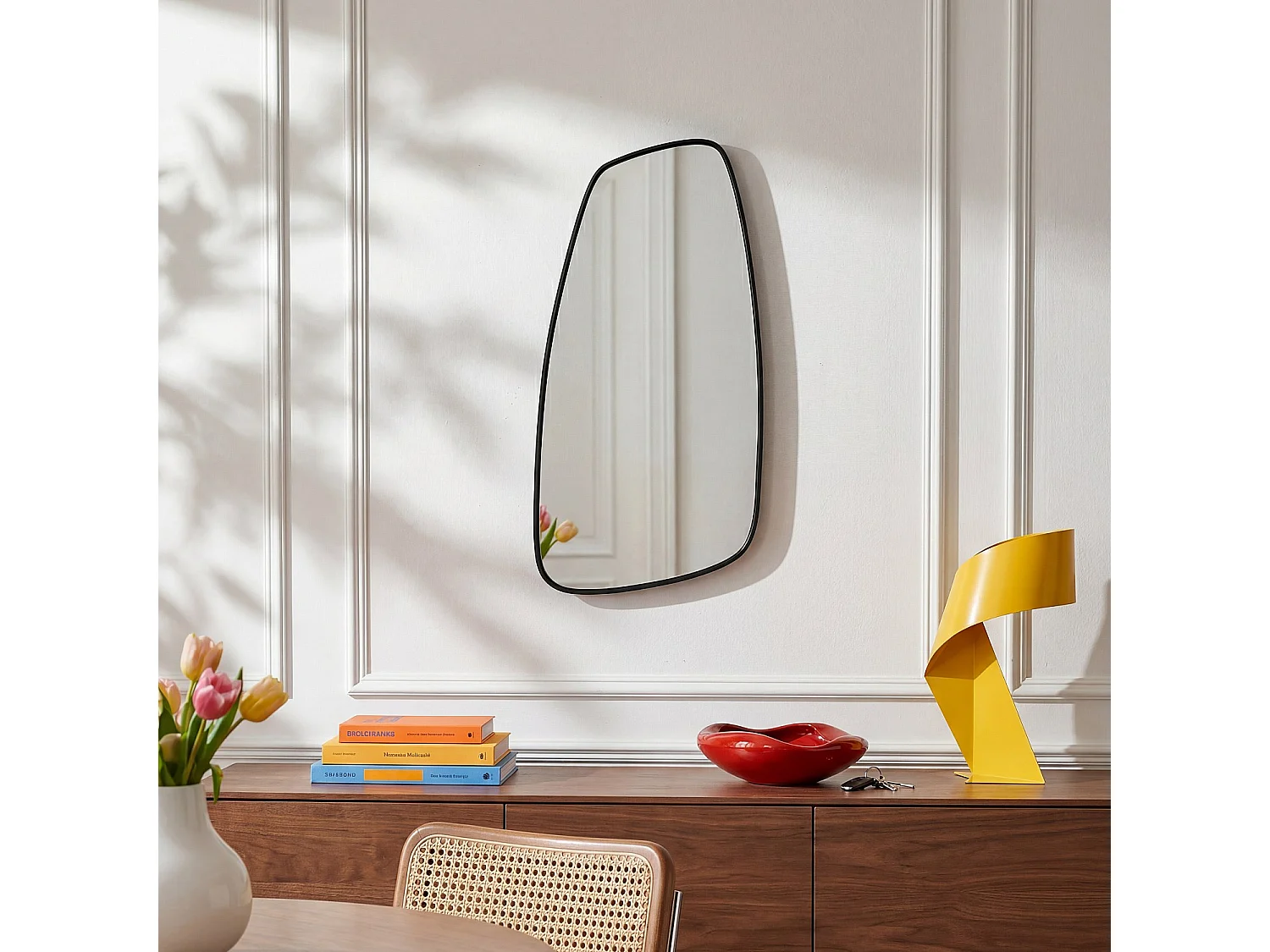 Miroir asymétrique en acier inoxydable - 34 x 68 cm - Noir mat