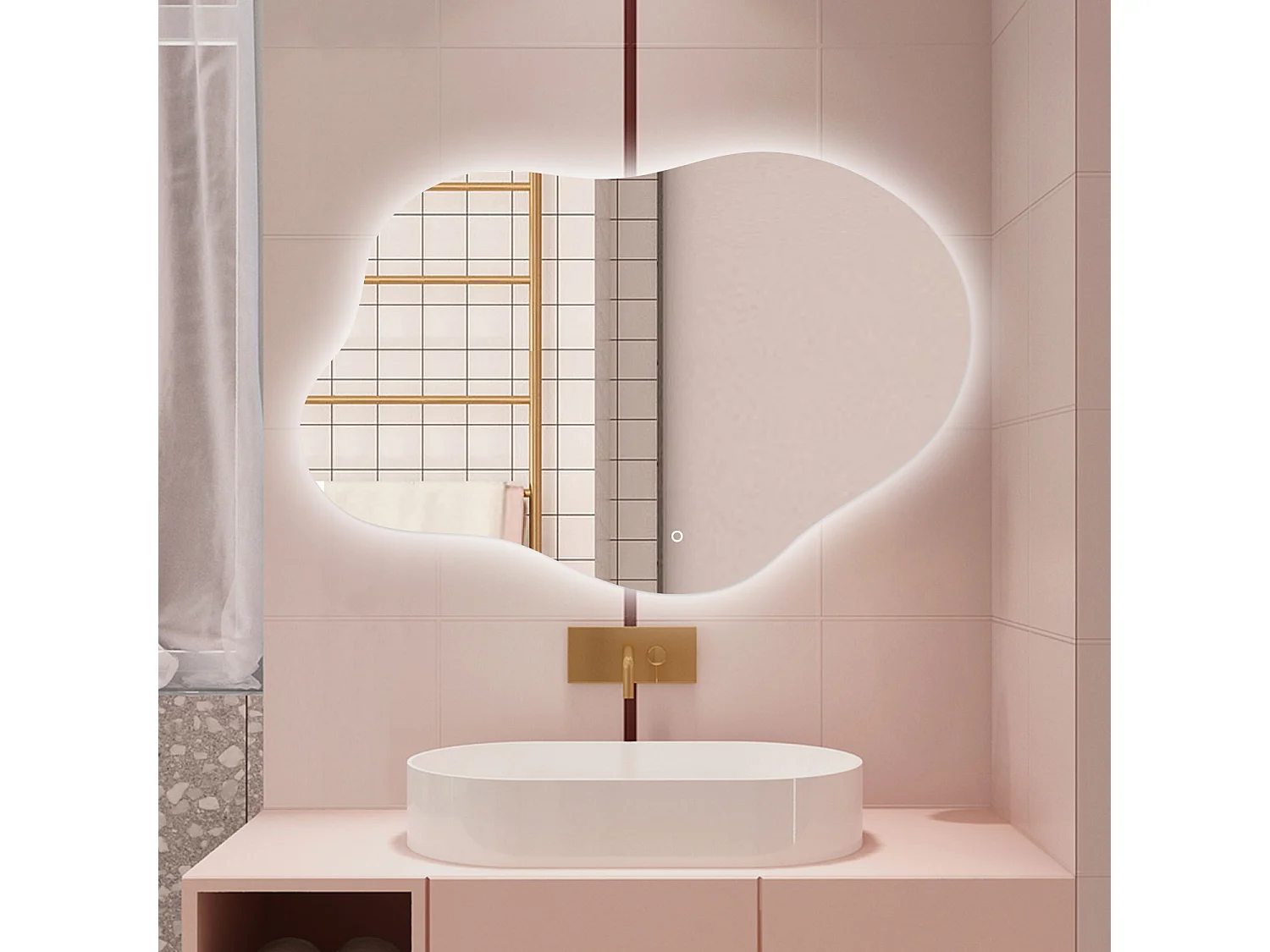 Espelho de Banho LED AICA 100x66cm Irregular - 3 Cores,Antiembaçante,Brilho Ajustável e Memória