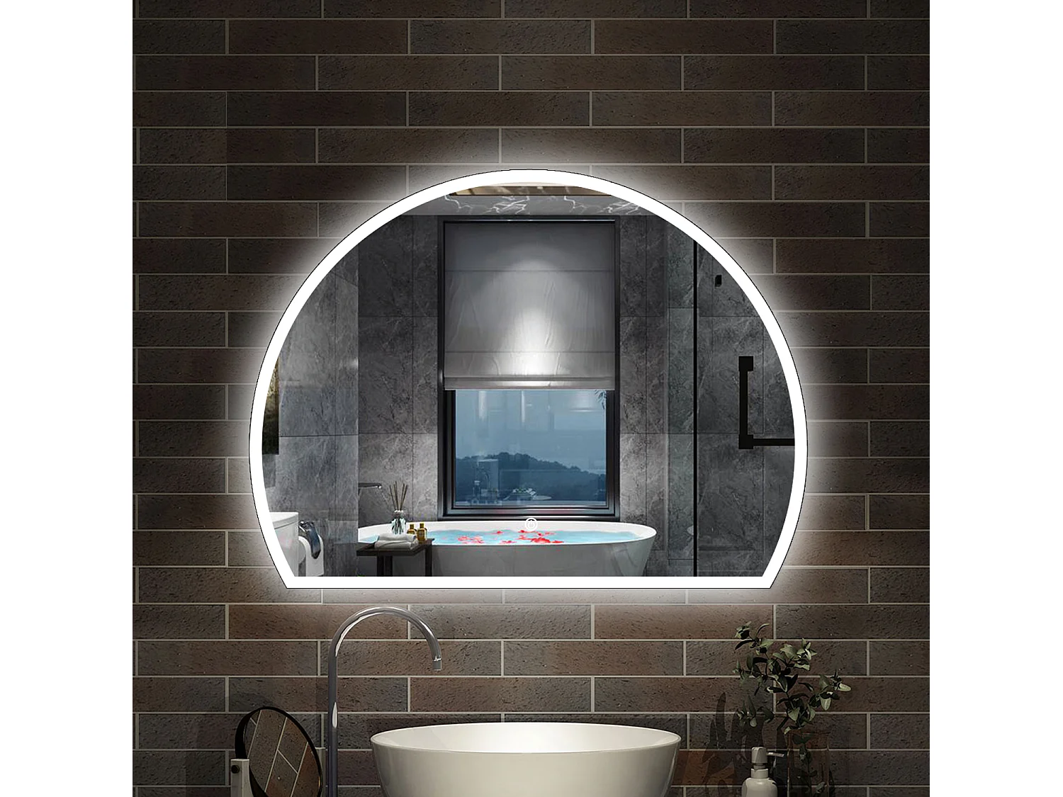 Espelho de Banho Semi Circular AICA com LED 3 Cores,Antiembaçante,Brilho Ajustável e Memória,100x80cm