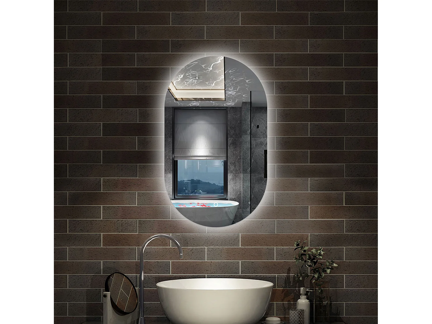 Espelho de Banho Oval AICA com LED Branco,Brilho Ajustável e Função Memória,45x75cm