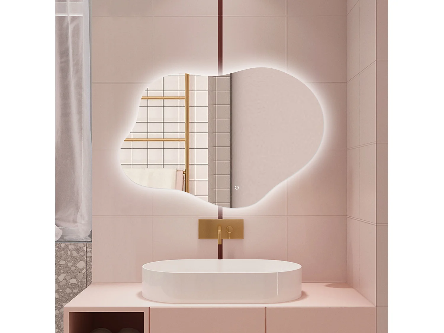 Espelho de Banho LED AICA 80x55cm Irregular - 3 Cores,Antiembaçante,Brilho Ajustável e Memória