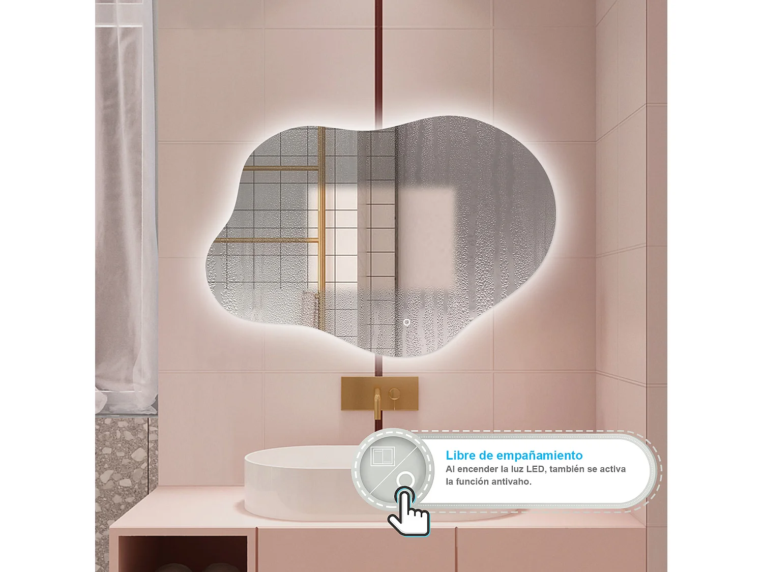 Espelho de Banho LED AICA 80x55cm Irregular - 3 Cores,Antiembaçante,Brilho Ajustável e Memória