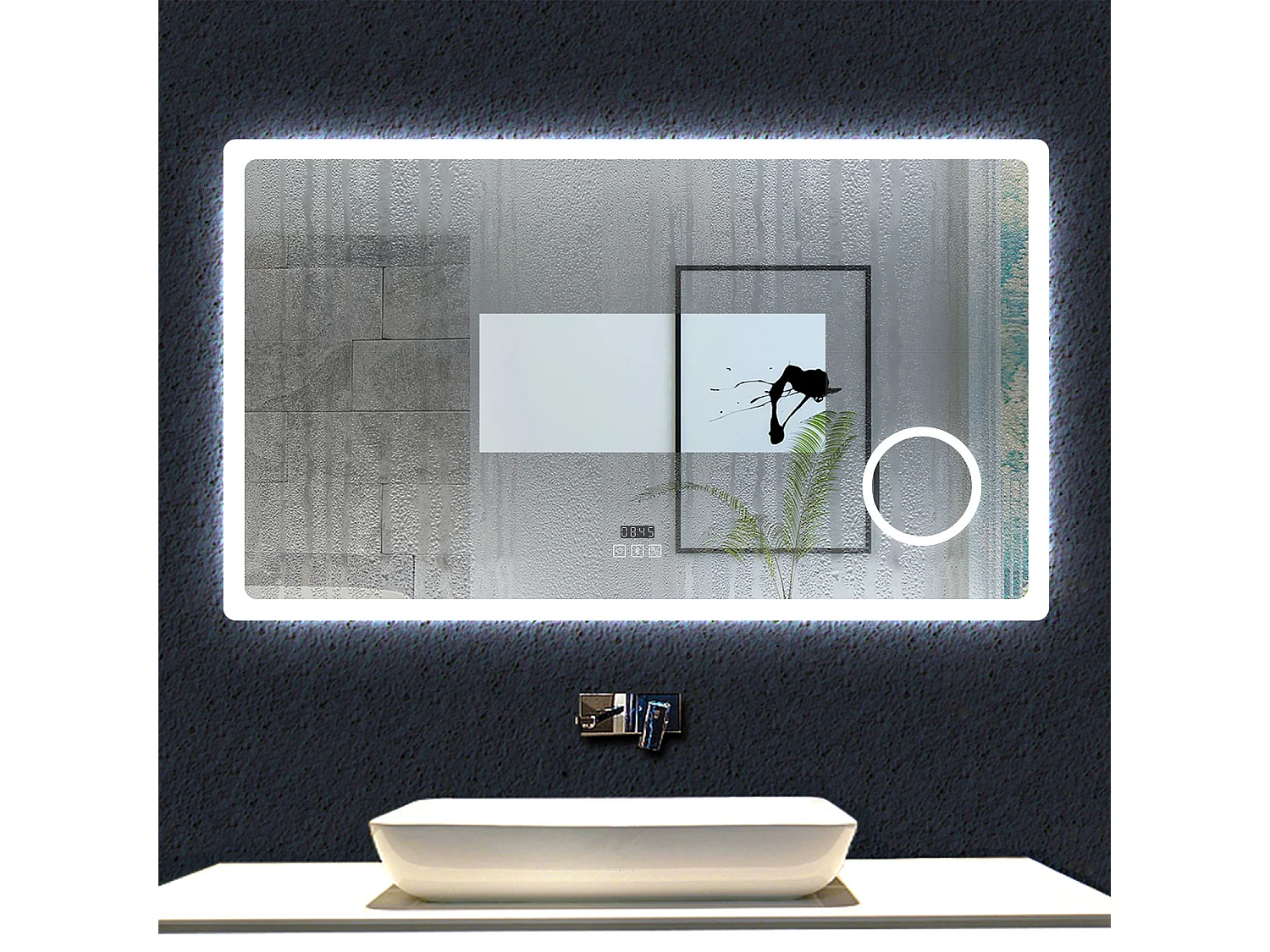 AICA Espelho de Banho Inteligente com LED 3 Cores,Antiembaçante,Bluetooth,Lupa,Brilho Ajustável,Relógio e Função Memória,160x80cm