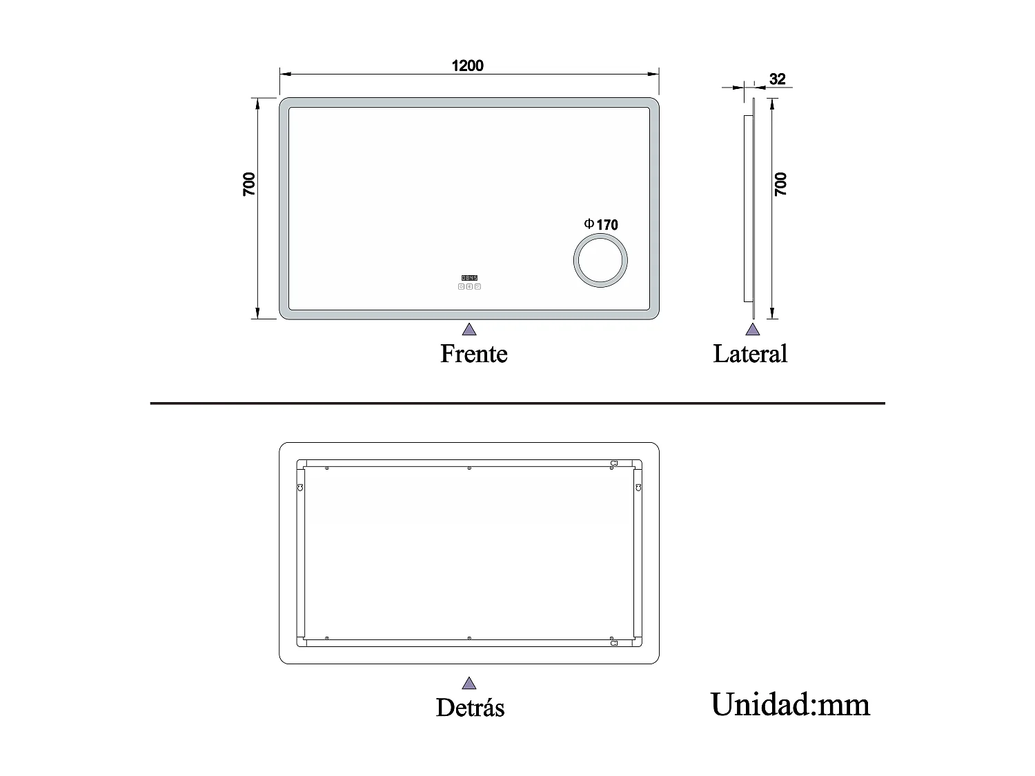 AICA Espelho de Banho Inteligente com LED 3 Cores,Antiembaçante,Bluetooth,Lupa,Brilho Ajustável,Relógio e Função Memória,120x70cm