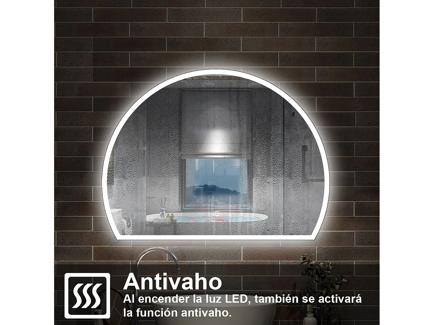 Espelho de Banho Semi Circular AICA com LED 3 Cores,Antiembaçante,Brilho Ajustável e Memória,120x100cm