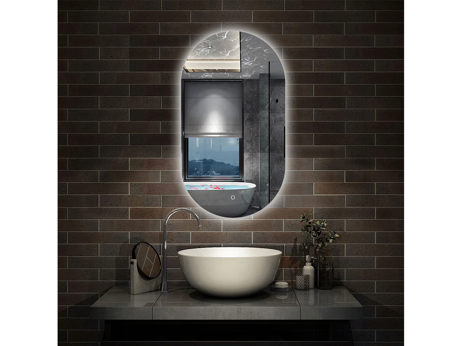 Espelho de Banho Oval AICA com LED Branco,Brilho Ajustável e Função Memória,60x100cm