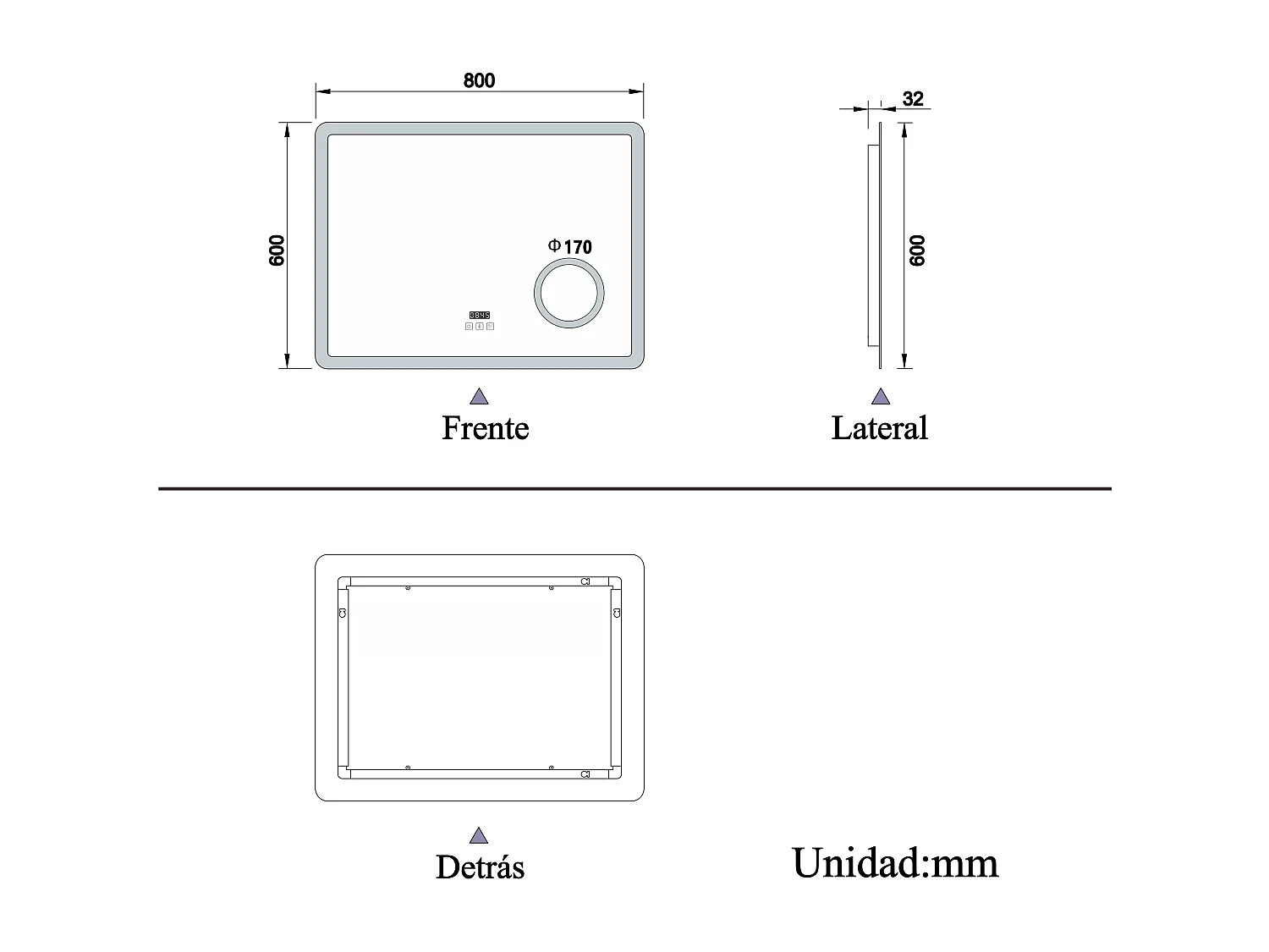 AICA Espelho de Banho Inteligente com LED 3 Cores,Antiembaçante,Bluetooth,Lupa,Brilho Ajustável,Relógio e Função Memória,80x60cm