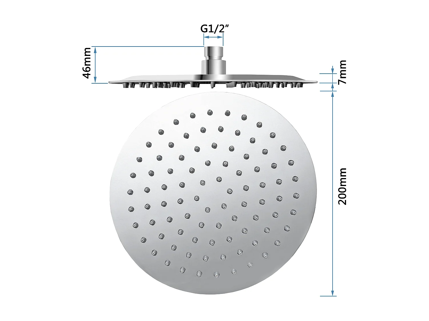 AICA Douche de tête ronde 20 cm, Filtage universel 1/2, Aicer inoxydable, Buses en silicone anticalcaire, Chrome