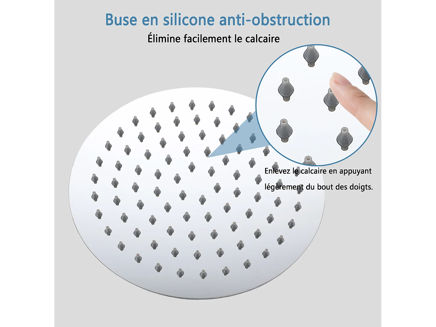 AICA Douche de tête ronde 20 cm, Filtage universel 1/2, Aicer inoxydable, Buses en silicone anticalcaire, Chrome