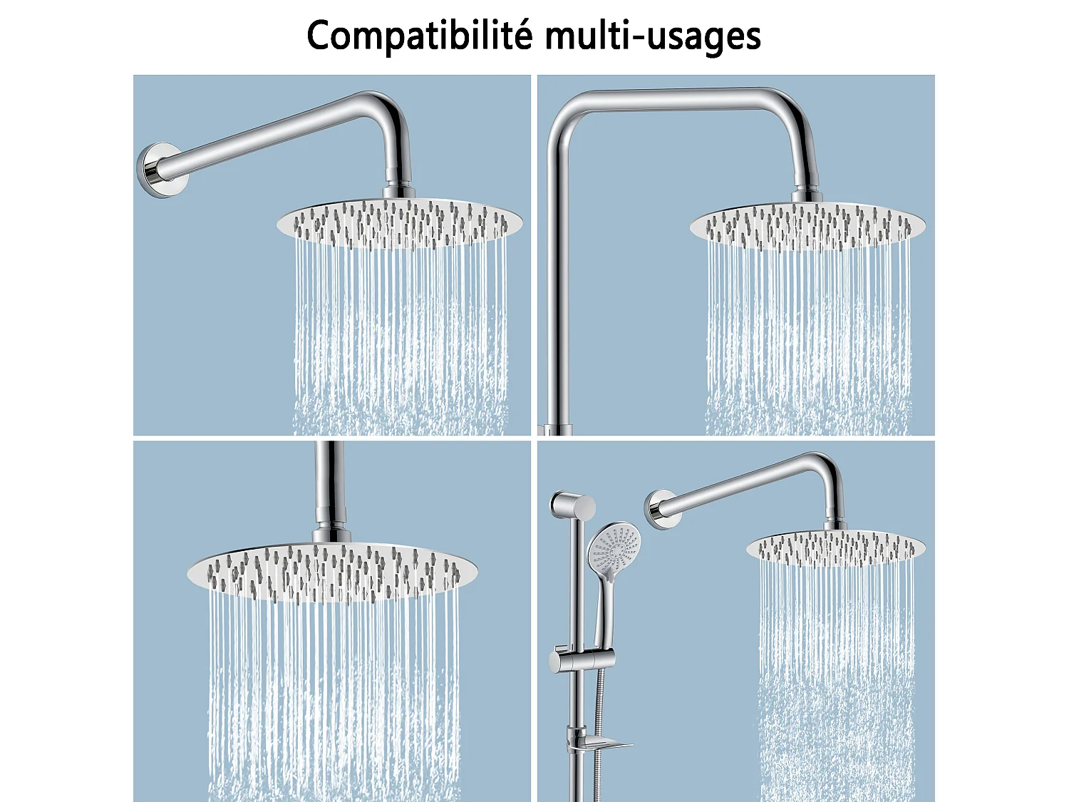 AICA Douche de tête ronde 20 cm, Filtage universel 1/2, Aicer inoxydable, Buses en silicone anticalcaire, Chrome