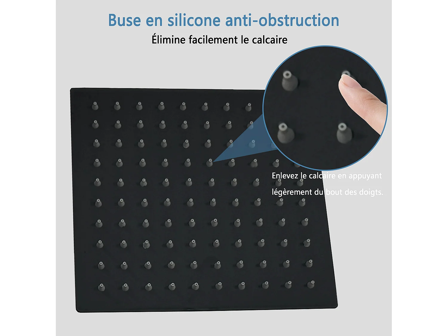 AICA Douche de tête carrée 20 x 20 cm, Filtage universel 1/2, Aicer inoxydable, Buses en silicone anticalcaire, Noir