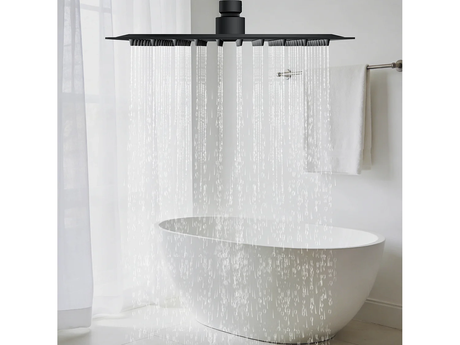 AICA Douche de tête carrée 20 x 20 cm, Filtage universel 1/2, Aicer inoxydable, Buses en silicone anticalcaire, Noir