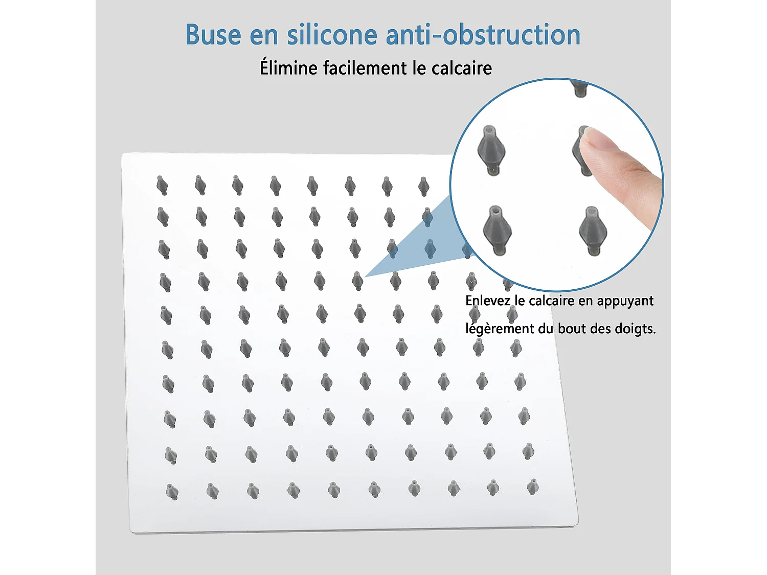 AICA Douche de tête carrée 20 x 20 cm, Filtage universel 1/2, Aicer inoxydable, Buses en silicone anticalcaire, Chrome