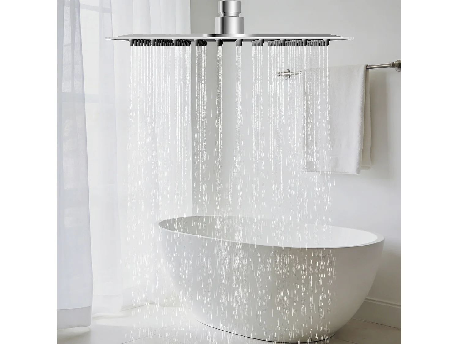 AICA Douche de tête carrée 20 x 20 cm, Filtage universel 1/2, Aicer inoxydable, Buses en silicone anticalcaire, Chrome