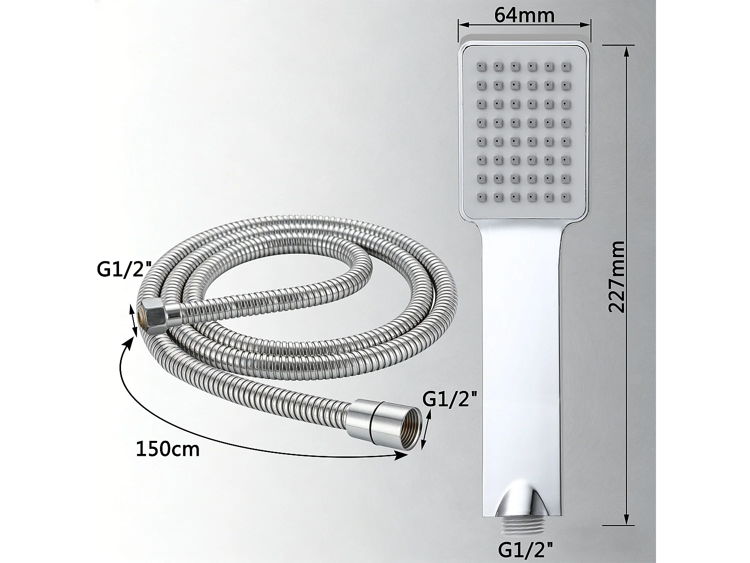 AICA Pommeau de douche avec tuyau de douche 1.5m pour salle de bain, chrome