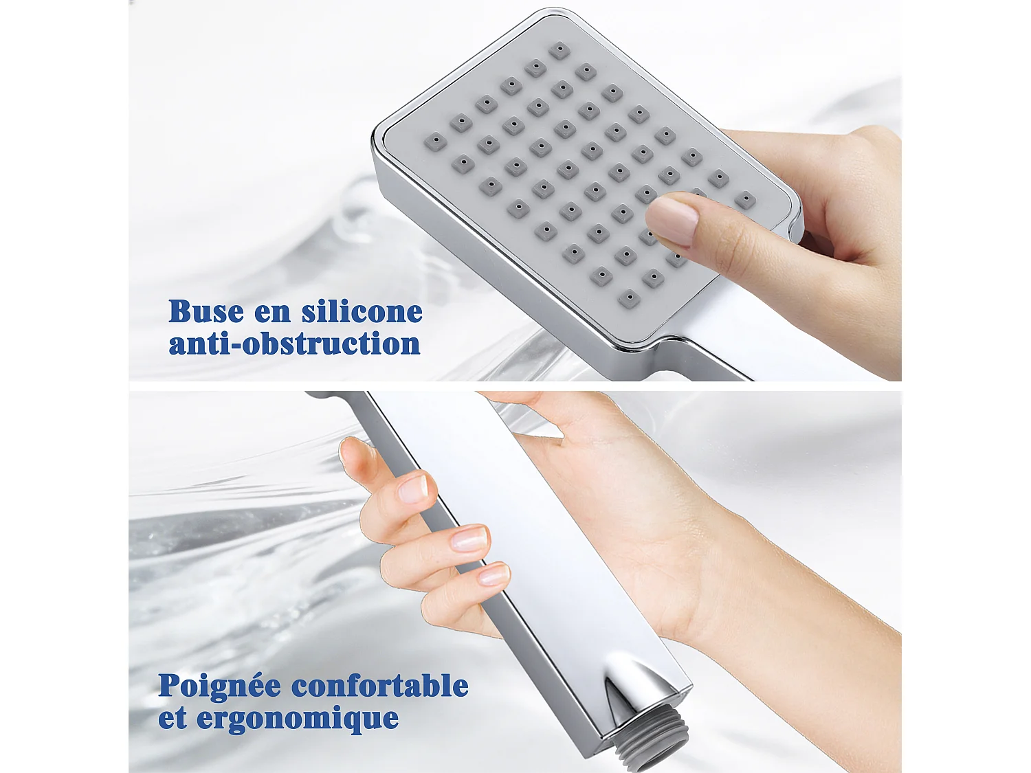 AICA Pommeau de douche avec tuyau de douche 1.5m pour salle de bain, chrome