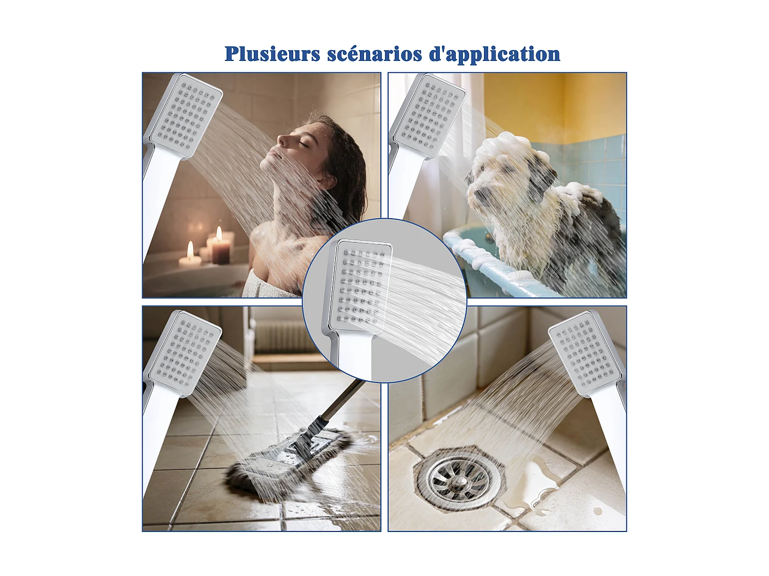 AICA Pommeau de douche avec tuyau de douche 1.5m pour salle de bain, chrome