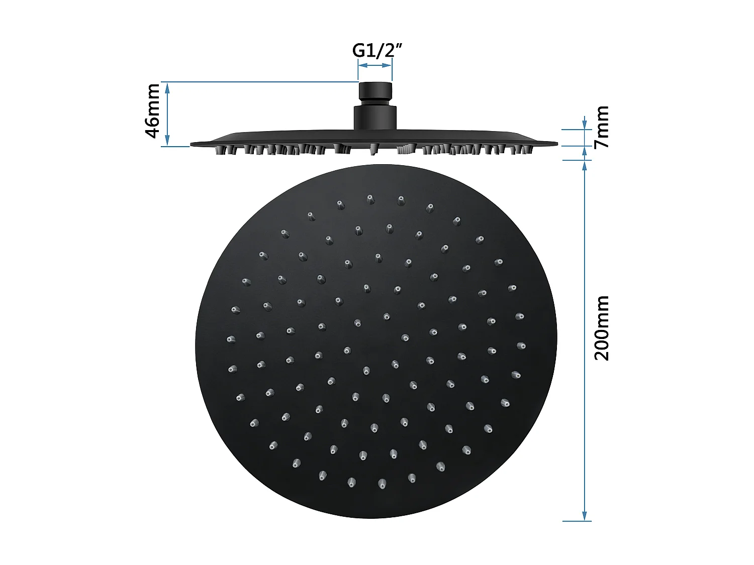 AICA Douche de tête ronde 20 cm, Filtage universel 1/2, Aicer inoxydable, Buses en silicone anticalcaire, Noir