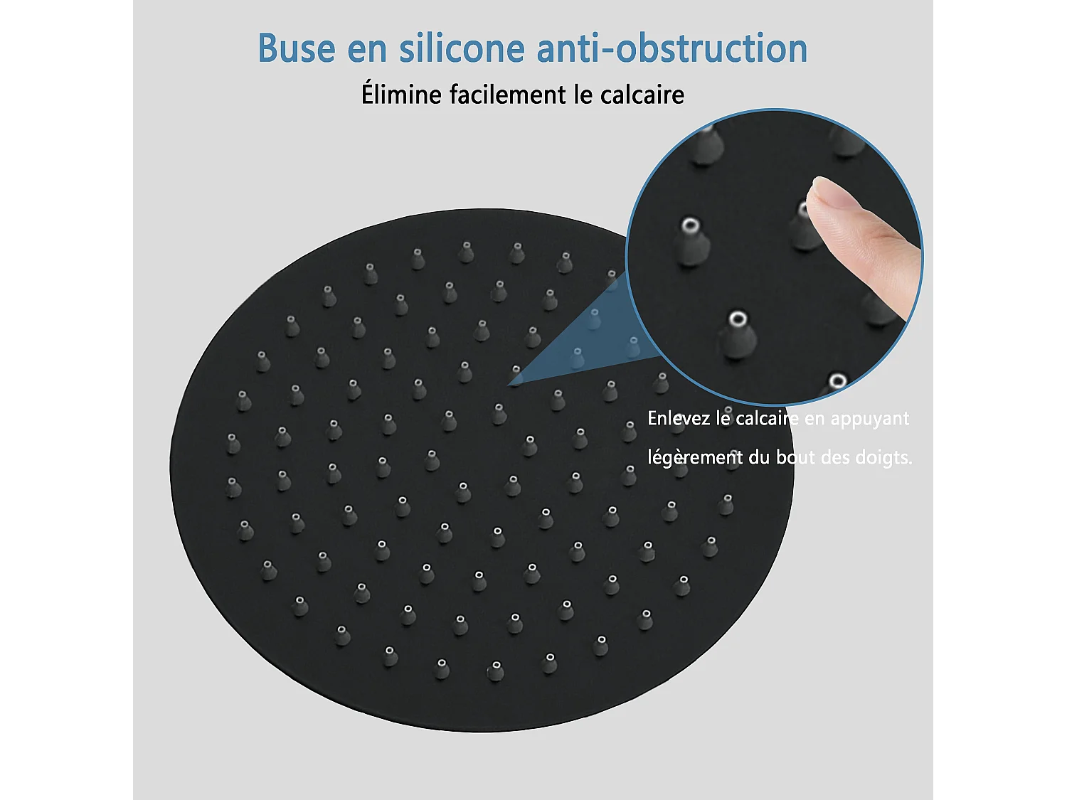 AICA Douche de tête ronde 20 cm, Filtage universel 1/2, Aicer inoxydable, Buses en silicone anticalcaire, Noir