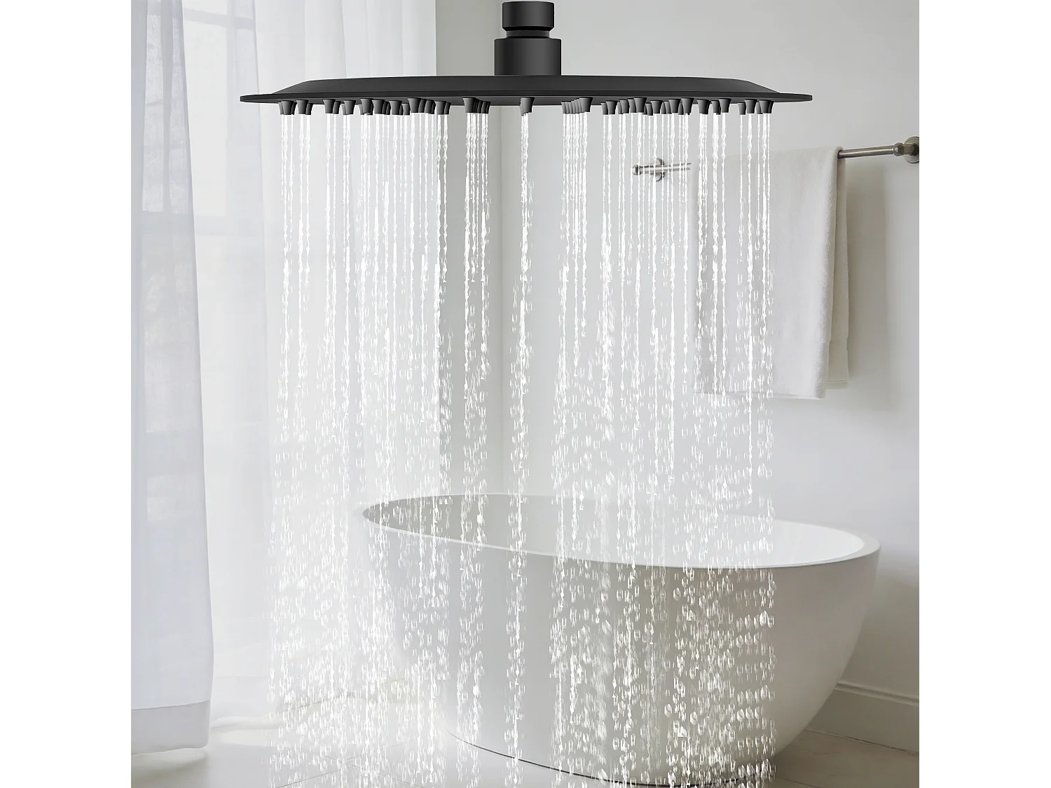 AICA Douche de tête ronde 20 cm, Filtage universel 1/2, Aicer inoxydable, Buses en silicone anticalcaire, Noir