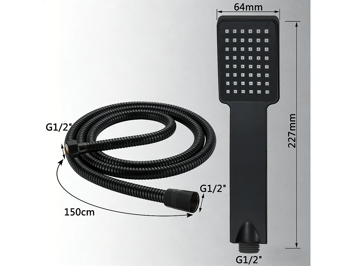 AICA Pommeau de douche avec tuyau de douche 1.5m pour salle de bain, noir