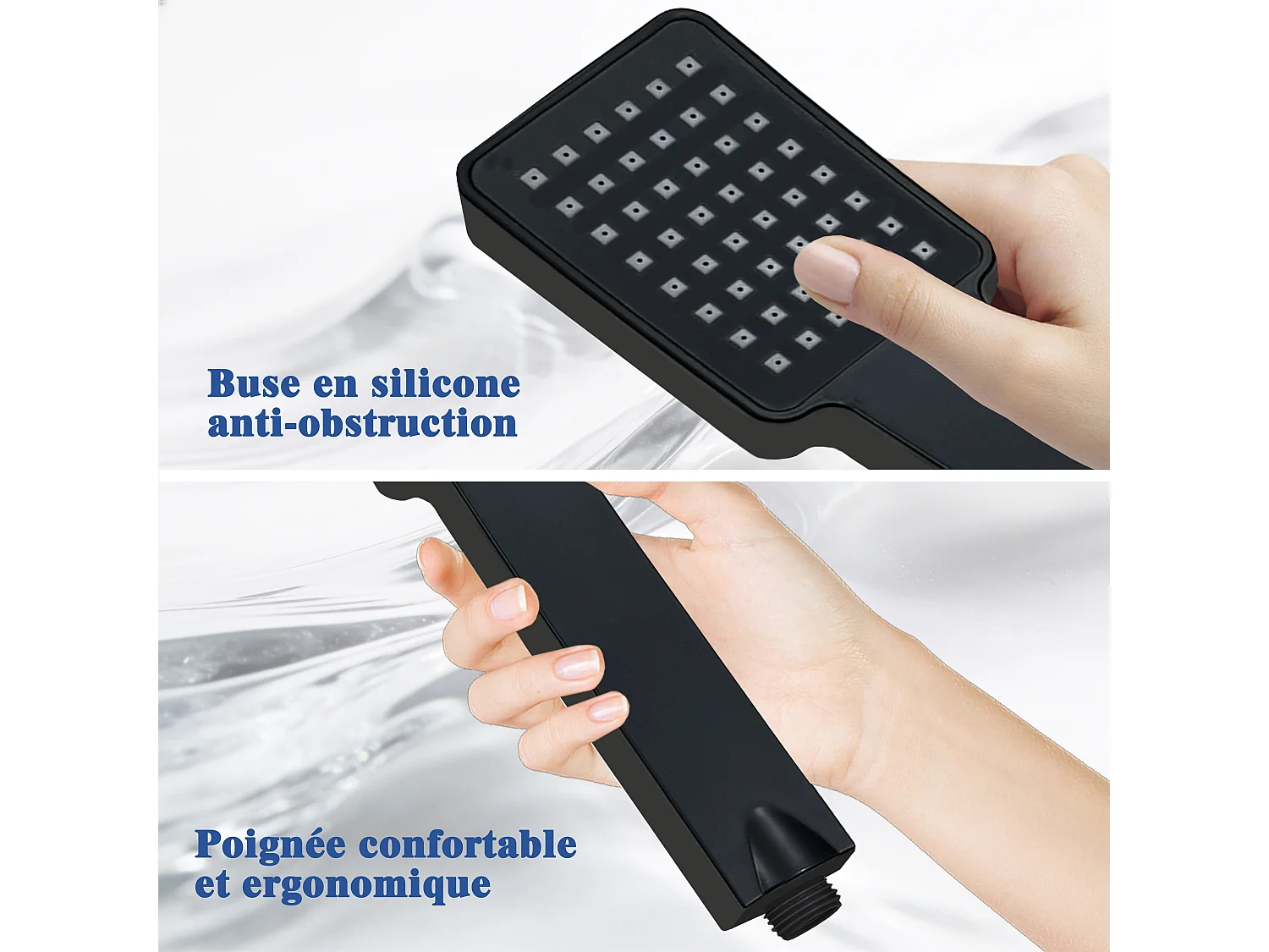 AICA Pommeau de douche avec tuyau de douche 1.5m pour salle de bain, noir