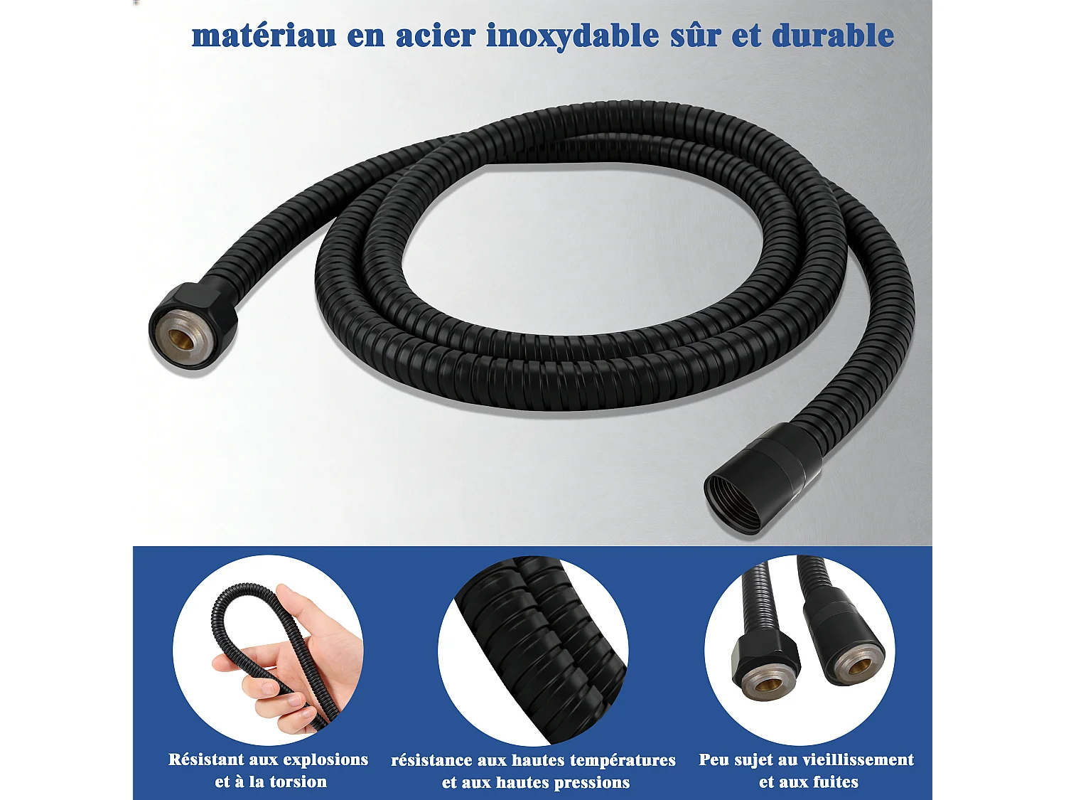 AICA Pommeau de douche avec tuyau de douche 1.5m pour salle de bain, noir