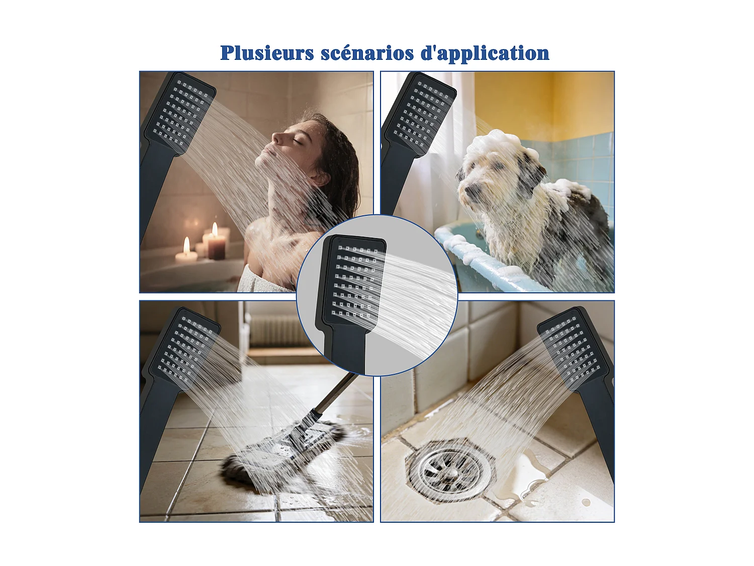 AICA Pommeau de douche avec tuyau de douche 1.5m pour salle de bain, noir