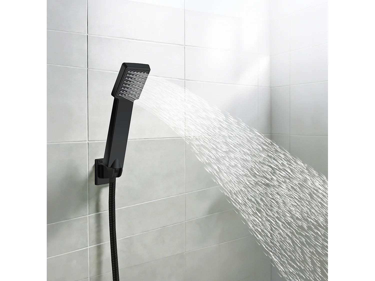 AICA Pommeau de douche avec tuyau de douche 1.5m pour salle de bain, noir