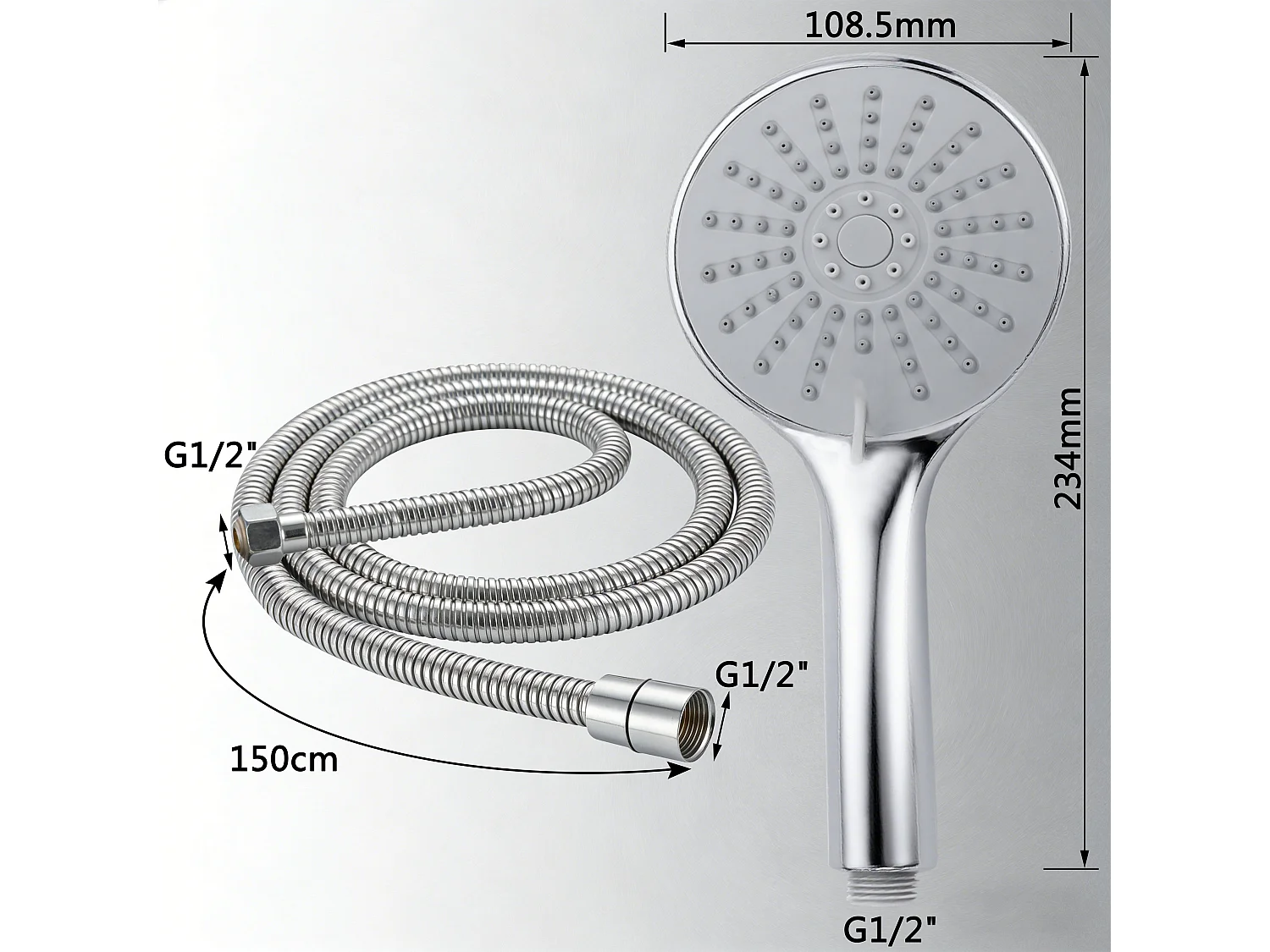AICA Pommeau de douche 3 jets avec tuyau de douche 1.5m pour salle de bain, chrome