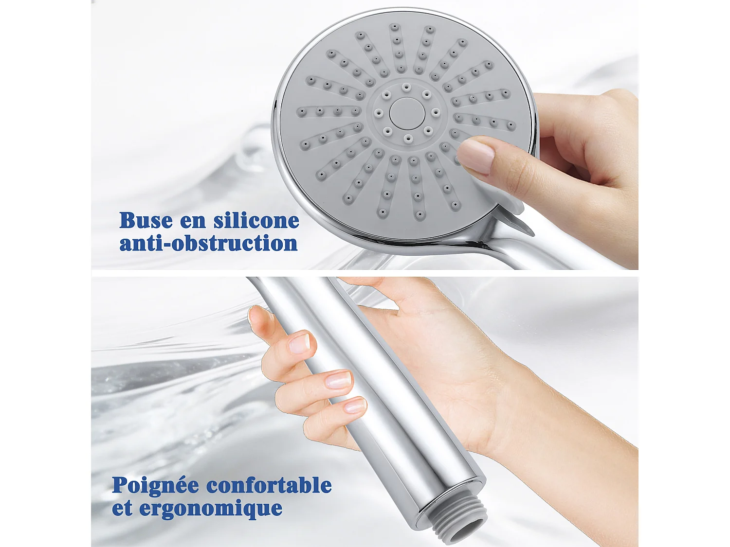 AICA Pommeau de douche 3 jets avec tuyau de douche 1.5m pour salle de bain, chrome